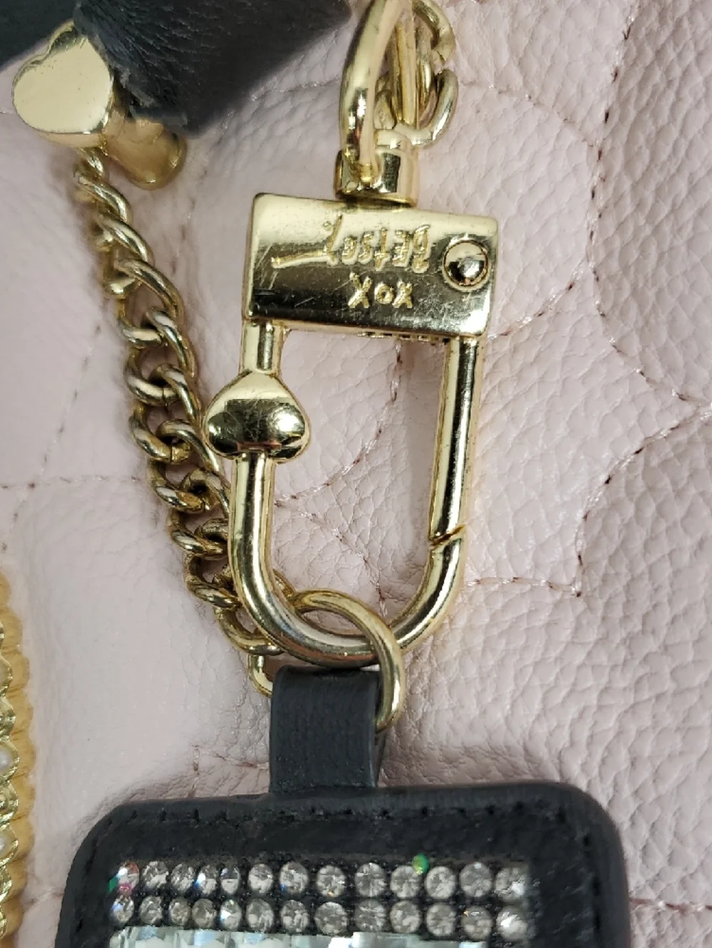 Betsey Johnson Heart Quilted Pink Black Grey Satchel Eiffel Tower Bag Charm